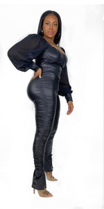 “Show-Stoppa” Faux leather ruched black legging - Miss DQ