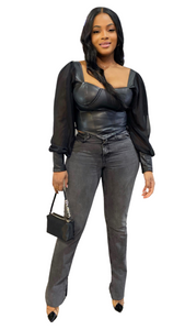 Go With the Flow faux leather bustier shirt - Miss DQ