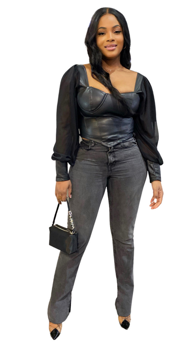 Go With the Flow faux leather bustier shirt - Miss DQ